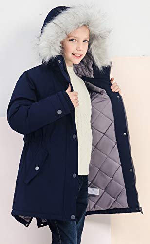 SOLOCOTE Girls Winter Coats Heavyweight Medium Length Warm Jacket With Removable Fur Collar Hooded 3-14Y3