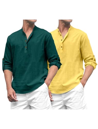 Image of ROYALSCOUT Combo of Men's Solid Cotton Blend Full Sleeve Straight Kurta Shirt (Pack of 2)