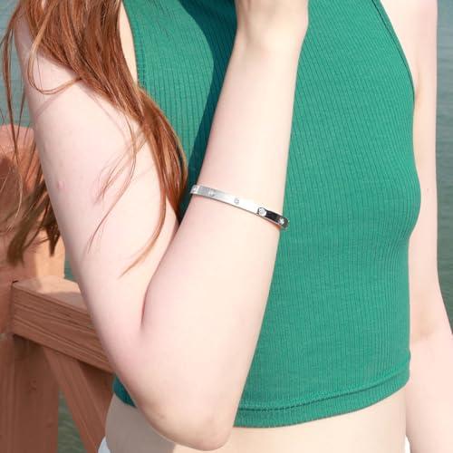 BOLAGTIER Gold Plated Bracelet with Cubic Zirconia Stones Stainless Steel Bangle Minimalist Cuff Love Charm Bracelets for Women2