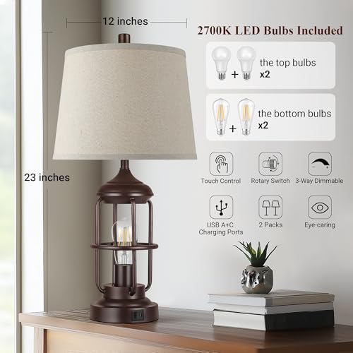 Set de 2 Lámparas de Mesa QiMH 23" con Puertos USB miniatura 6
