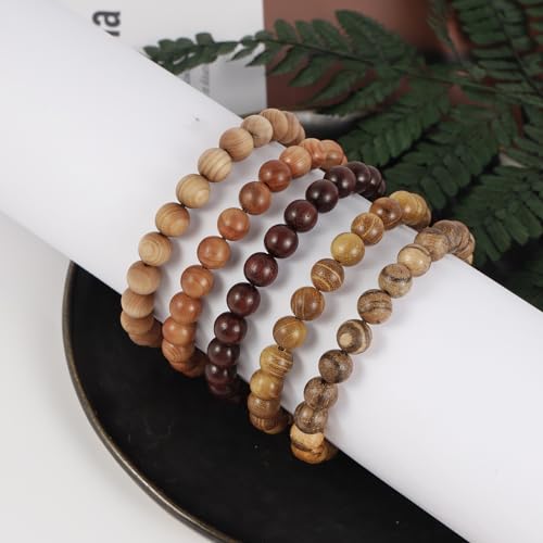 MILAKOO 5Pcs Sandalwood Stretch Bracelets for Women Men with Hematite Stone Cross Mala Beads2