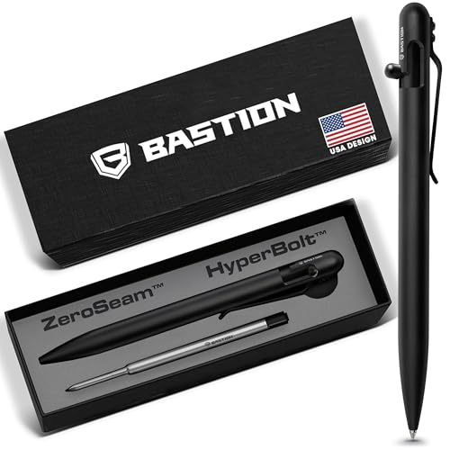 BASTION Stainless Steel Bolt Action Pen - exclusive Hyperbolt & ZeroSeam, CNC Machined EDC Writing Tool, Refillable, Executive Gift Pen - Black Slim