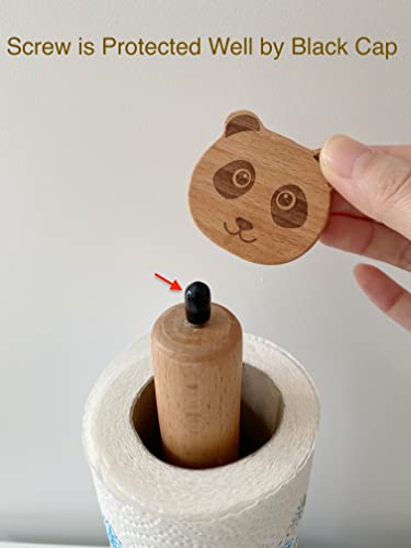 Soporte para rollo de cocina de madera de panda, organizador vertical de papel 5