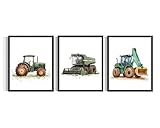 Farm Tractor Nursery Art Print Poster, (Set of 3) Kids Children Boy Girls Picture Wall Art Painting for Kid Room Decor AAA11 (Farm Tractor, 8 x 10 inches (3 Panels), Unframed)