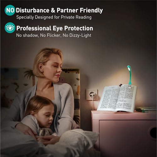 Image of Slim Rechargeable Book Reading Light, Eye Caring LED with 4 Color Temperatures, Portable Clip on Book Light for Reading in Bed & Travelling. Prefect Elegant White Gift for Book Lover.(Green)