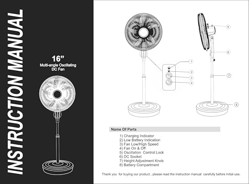 Image of Prabha We4u 16 Inch 12V DC Pedestal Fan with Oscillation & Height Adjustable, Works on any 12V DC Battery and Solar Panel, Without Battery Set of 1