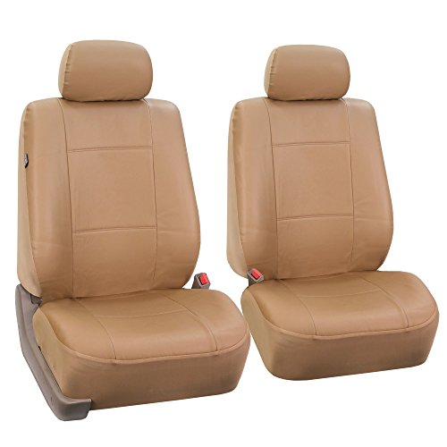 FH Group Automotive Car Seat Cover Premium PU Leather Front Pair Set Seat Covers Airbag Compatible Easy to Install with Air Freshener - Universal Fit for Cars Trucks and SUVs (Beige) PU002102
