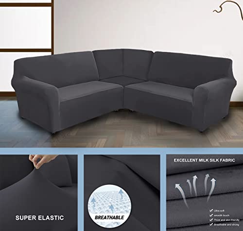 Zpugut 3-Piece Set Milk Silk L-Shaped Sofa Cover Sofa Cover L-Shaped Sofa Cover Combination Sofa Cover 5-Seater Sofa Breathable Soft Sofa Cover (Grey) #TOP2