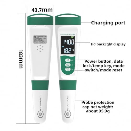 Image of 5-in-1 Digital PH and TDS Meter | Accurate PH, TDS, EC, Salinity & Temperature | Waterproof Swimming Pools, Aquariums, Hydroponics and Drinking Water