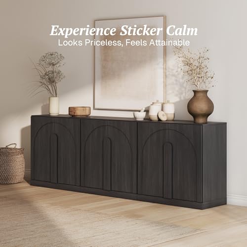 Image of BELLEZE Bijou Modular Media Console Wall Unit (94.5 inch Wide)-Extra Long Entertainment Center & Storage System-Arched Door Sideboard for Living Room -Hides All Clutter, Ebony