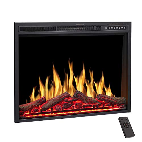 Image of R.W.FLAME 34 inch Electric Fireplace Insert Adjustable 5 Flame Colors 4 Log Colors, 5 Flame Speed and Brightness, 8 H Timer Remote Control, 750W /1500W(34 inchx26 inch)