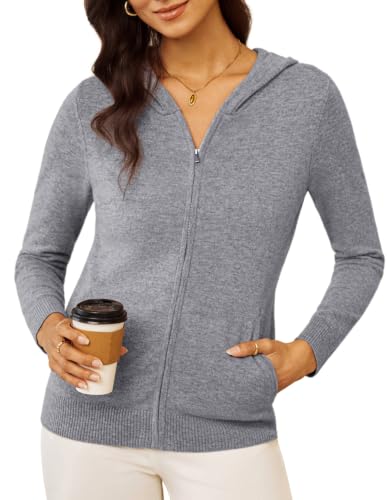 GRACE KARIN Merino Wool Zip-Up Hoodie Cardigan