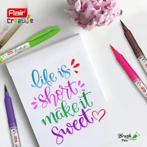 Image of FLAIR 24 Vibrant Shades Soft Art Marker Dual-Tip| Soft Chisel Point & Brush Tip Together| Triangular Body| Quick Drying| Draw Doodle Illustrate| Attractive Carry Case With Handle|,Multicolor