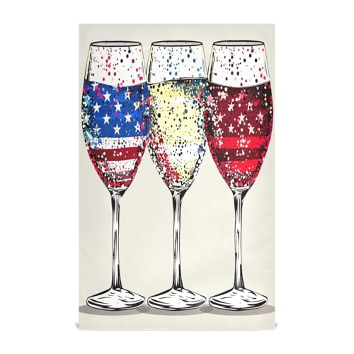 RPLIFE Toallas de secado a mano con diseño de copas de vino con la bandera estadounidense, 28 x 18 pulgadas, toallas absorbentes para secar platos de cocina, paños de cocina de primavera para cocina