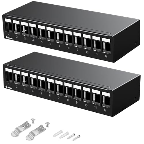 Enmane Patch Panel 12 Port Blank Keystone Patch Panel STP&UTP Compatible with LC/SC/ST/FC/USB/HDMI Keystone Jack for Desk Mount& Wall Mount(2Pack)