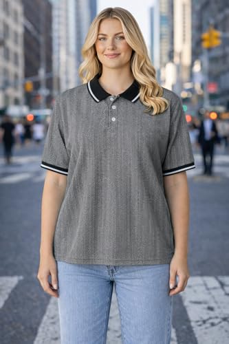 Image of Mack Jonney Women's Textured Polo T-Shirt | Half Sleeve Cotton Blend Top |Casual Collar Tee | Regular Fit-M7527