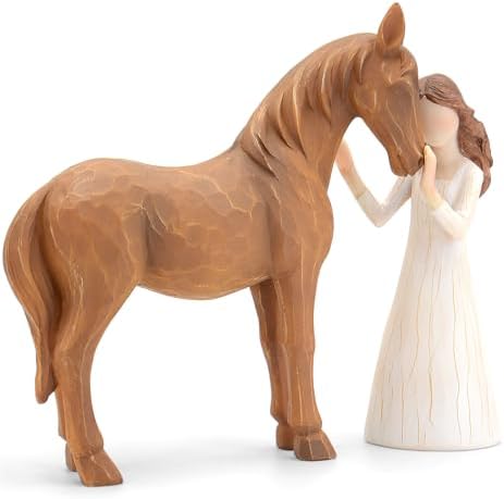 Horse Gifts for Girls Women - Girl Embraces Horse Figurine Gifts for Horse Lovers Women Sculpted Hand-Painted Resin Horse Decor Cowgirl Gifts Horse Ornament Equestrian Gifts Horse Memorial Gift