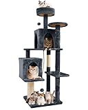 TSCOMON 58.5inch Large Cat Tree Tower Condo for Indoor Cats, Soft Plush Multi-Level Climbing Tree Cat House, Scratching Post, More Entrance/Exit, Sisal Rope, Black Grey