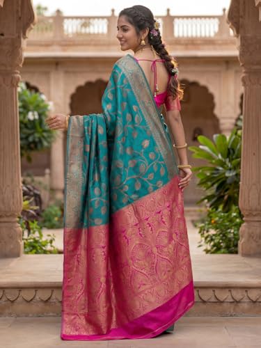 Image of AKHILAM Women's Kanjivaram Woven Soft Silk Saree With Blouse Piece