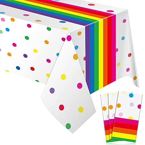 Irenare Rainbow Tablecloth Polka Dot Plastic Tablecloth Rainbow Party Supplies For Kid Party, Happy Birthday cover