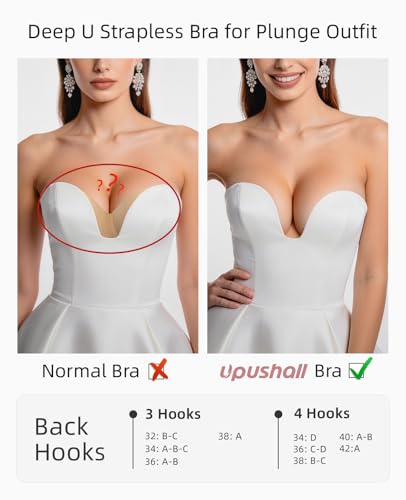 Image of Upushall Strapless Push Up Bras for Women Padded Deep Plunge U Shape Halter Non Slip Seamless Bra