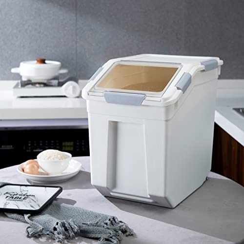 Hanamya 25 Liter / 40 Lbs Rice Storage Container With Measuring Cup, Bpa Free, For Rice | Grain | Pet Food | Flour, 1 Count, White #TOP1