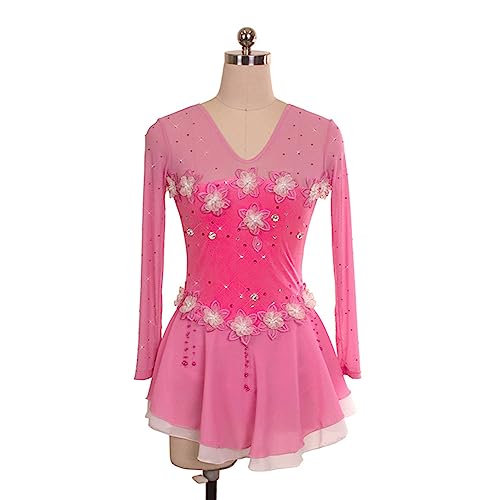 Vestido de patinação artística, strass de flores tridimensionais Competição de patinação artística T