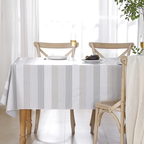 Image of Walrus Heavy Duty Vinyl Tablecloth with Flannel Backing Waterproof Oil-Proof Plastic Table Cloth Stain-Resistant Wipeable Rectangle or Square Table Cover for Indoor and Outdoor (Line,60x102 Inch)