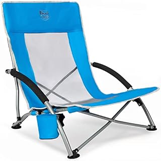 Timber Ridge Low Beach Camping Chair Light Weight Folding Chair with Mesh Back Carry Bag Cup Holder Armrest, Foldable Chair for Garden Outdoor Camping BBQ Travel Picnic