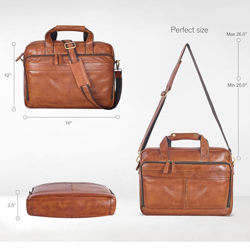 Image of Oak Leathers Leather Messenger Bag for Men and Women - Laptop Briefcase Bag For College, Office, Adjustable Shoulder Strap