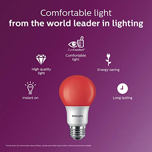 Philips LED 463216 A19 Party Bulbs: 8-Watt (60-Watt Equivalent), E26 Medium Screw Base, Red Light, 6-Pack - image 4