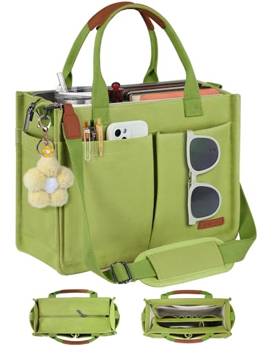 Image of FIORETTO Womens Canvas Tote Bag Purse with Individual Compartment, Zipper Top, Reinforced Bottom & Luggage Sleeve