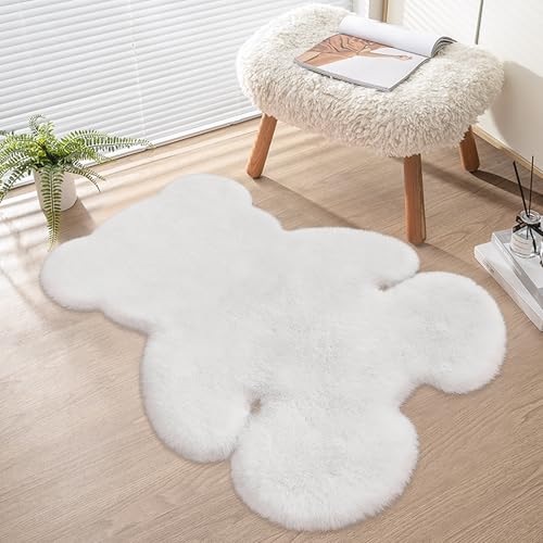 Image of TENNOLA 2.5x3.4 ft White Small Bear Soft Fluffy Rug, Shag Faux Sheepskin Fur Rug Fuzzy Shaggy Area Rug Cute Plush Carpet for Nursery Kids Girls Bedroom Room Aesthetic Living Room Home Decor, White