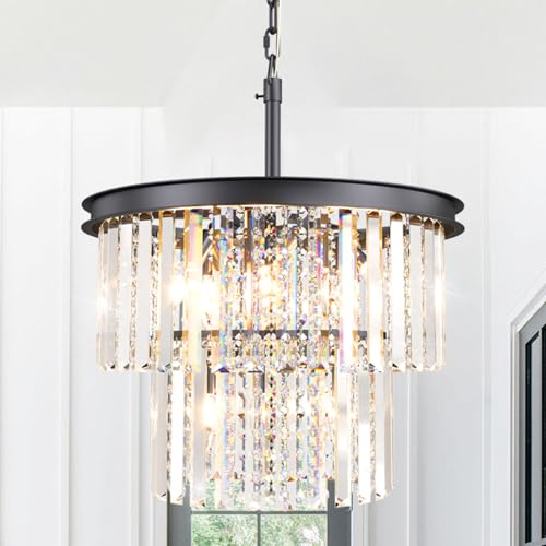 Arotikee Crystal Chandelier, Black & Bronze Luxury 9-Light Ceiling Hanging