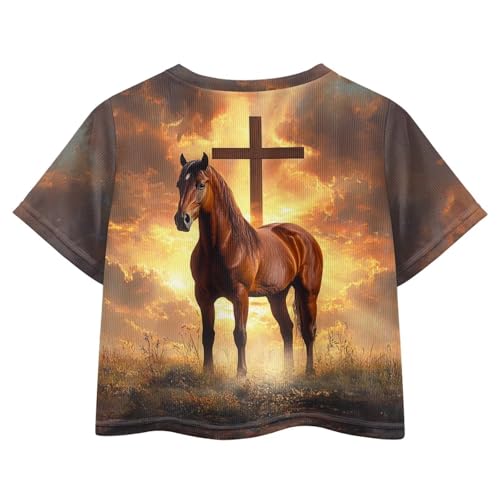 Image of Girls Summer Crop Top Outfits Short Sleeve T Shirts Kids Cute Clothes Tees Blouse