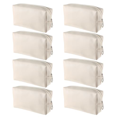 8 Pcs Makeup Bag Pu Leather Cosmetic Pouch Waterproof Small Toiletry Bag Portable Cosmetic Organizer Water Resistant Storage Purse for Lady Women Daily Storage Travel Organizer (Beige,Medium)