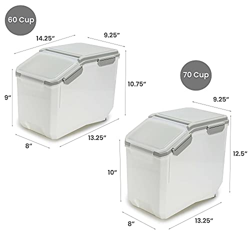Hanamya 15 Liter / 15 Lbs Pet Food Storage Container With Measuring Cup, Bpa Free, For Dog Food | Cat Food | Rice | Grain | Flour, White & Gray, 2 Counts #TOP2