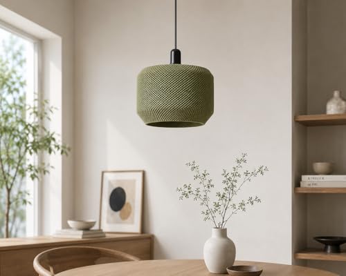 Image of Layyo Modern Textured Pendant Ceiling Lamp for Dining Table, Kitchen Island, Living Room & Cafe | Decorative Hanging Light | Matte Finish | Warm Ambient Lighting (Green)