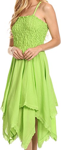 Image of Sakkas Ella Smocked Bodice Spaghetti Strap Double Layered Dress