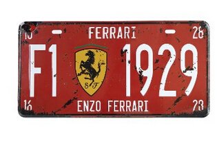 Ferrari F1-1929 Vintage Auto License Plate, Embossed Tag Size 6