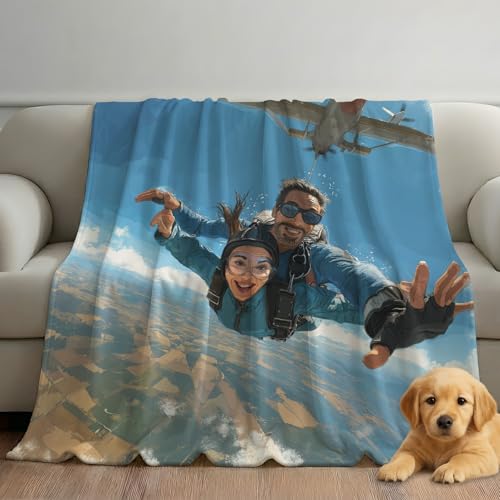 Anime Fleece Throw Blankets Fuzzy Plush Super Soft Cozy Warm Blue Fresh Airplane Skydiving Decor...
