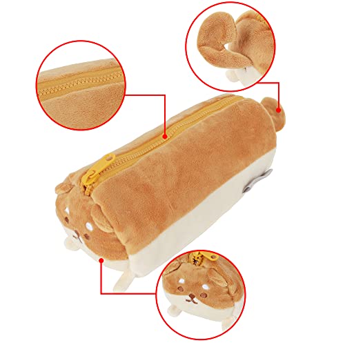 Image of Minache Plush Animal Stationery Pouch Women Cute Dog /Dinosaur Plush Pencil Case Ladies Cosmetic Bag (7019+Brown Puppy), bd-06484AD