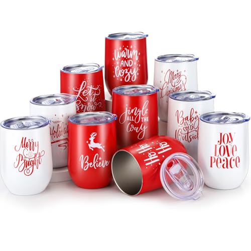 Uiifan 10 Pack Christmas Tumblers Gifts 12 Oz Xmas Funny