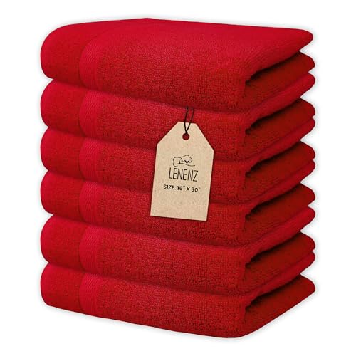 Lenenz Premium Hand Towels - 4 Pack Absorbent Cotton Hand Towels for Bathroom, Kitchen, Gym, Spa - Soft, Quick-Dry, and Durable Set 16x30'' (Red)