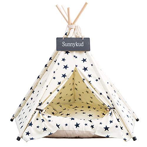Sunnykud Pets Teepee Dogs Tent Stripes Zebra Pattern Removable and Washable Cats Tents Dog/Cat Bed Play House With Cushion 50x50x60cm