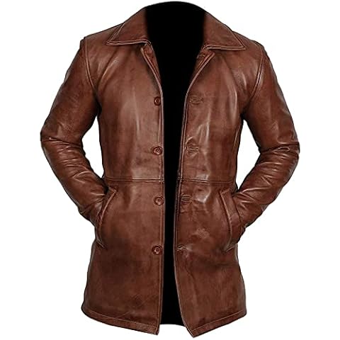 LP-FACON Brown Leather Trench Coat Cover