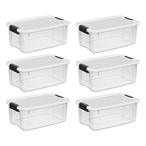 Sterilite 18 Quart Clear Plastic Stackable Storage Container Bin Box Tote with White Latching Lid Organizing Solution for Home & Classroom, 6 Pack