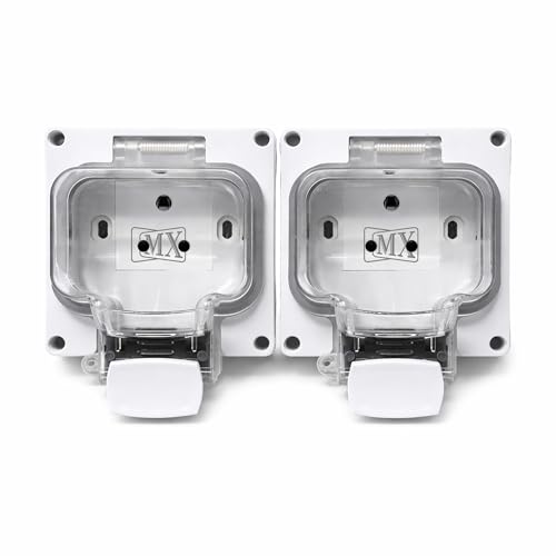 Image of MX IP66 Waterproof Outdoor Socket Box with Dual 6A Indian 3-Pin Sockets | 250V Weatherproof Dustproof Electrical Outlet | 4 Module Wall Plate with Locking System |Garden Balcony Hotel Use