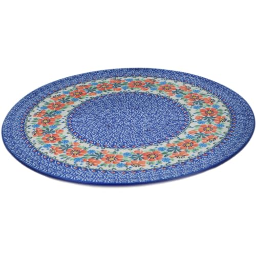 Authentic-Polish-Pottery-Pizza-Plate-Signature-UNIKAT-in-Orange-Blooms-Design-Handmade-in-Boleslawiec-Poland-by-Ceramika-Artystyczna-Certificate-of-Authenticity