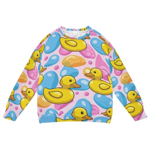 JUNZAN Cartoon Yellow Duck Blue Pink Little Kids Hooded Sweatshirt Long Sleeve Outerwear for Kids Camping 4T
